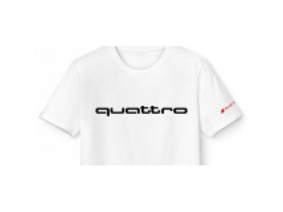Мужская футболка Audi Mens Fanshirt, quattro, white, артикул 3131601403 от VAG Мужская футболка Audi Mens Fanshirt, quattro, white, артикул 3131601403
