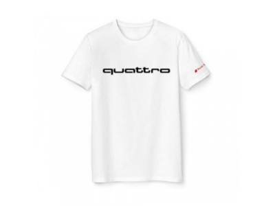 Мужская футболка Audi Mens Fanshirt, quattro, white, артикул 3131601403 от VAG Мужская футболка Audi Mens Fanshirt, quattro, white, артикул 3131601403